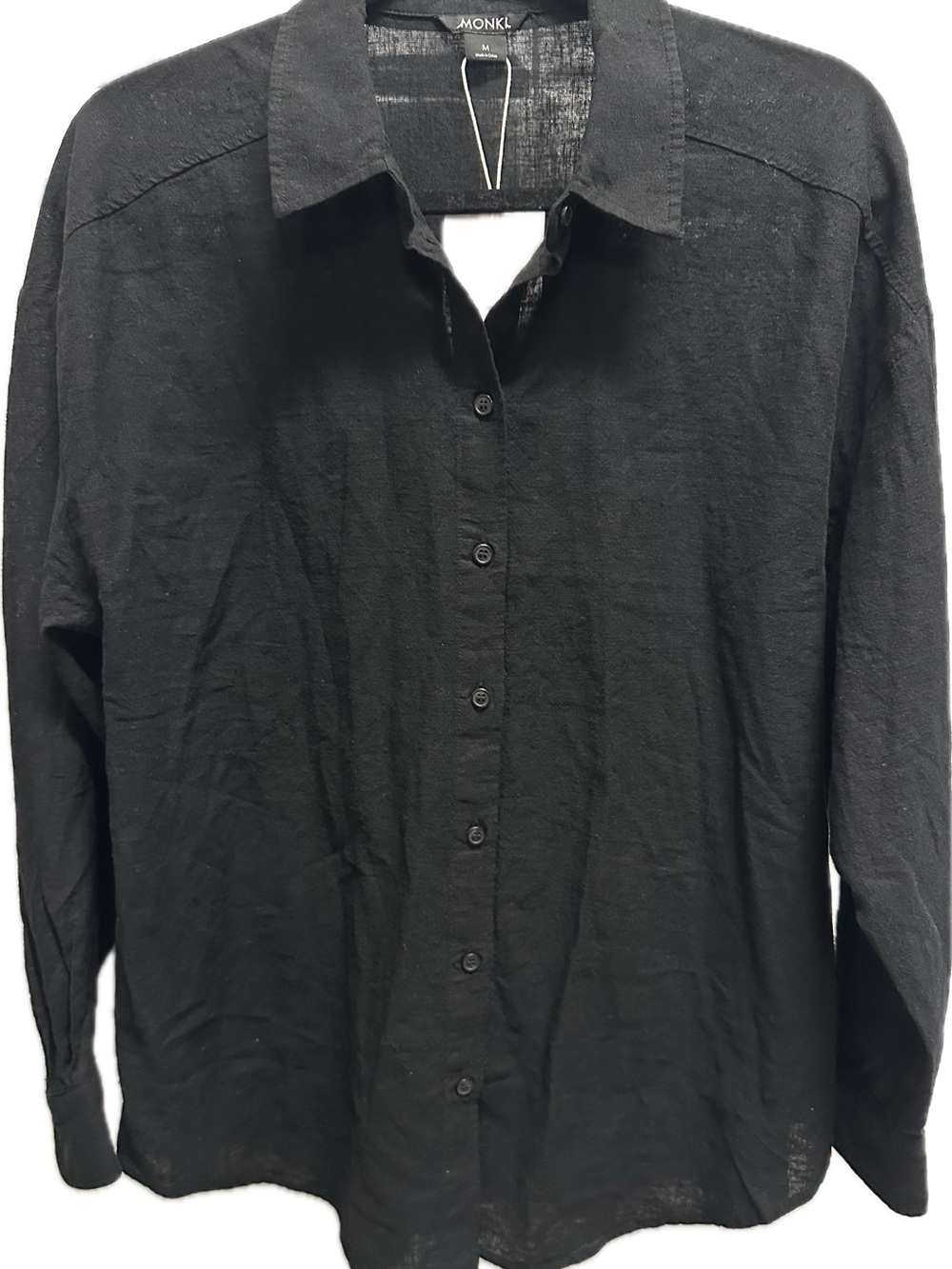 Monkl Black Lightweight Casual Linen Blend Button-Up Shirt